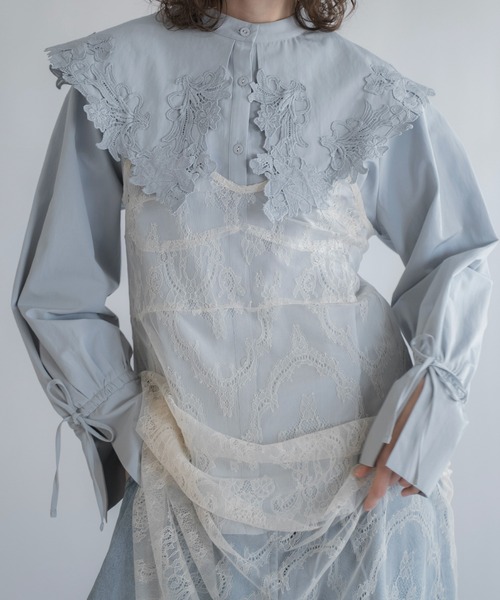 WILLFULLY（ウィルフリー）の「motif lace big collar SH（シャツ/ブラウス・レディース・ブラック/ホワイト/ブルー系その他・FREE）」の3枚目の写真
