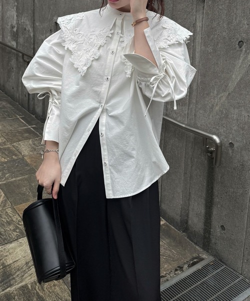WILLFULLY（ウィルフリー）の「motif lace big collar SH（シャツ/ブラウス・レディース・ブラック/ホワイト/ブルー系その他・FREE）」の7枚目の写真