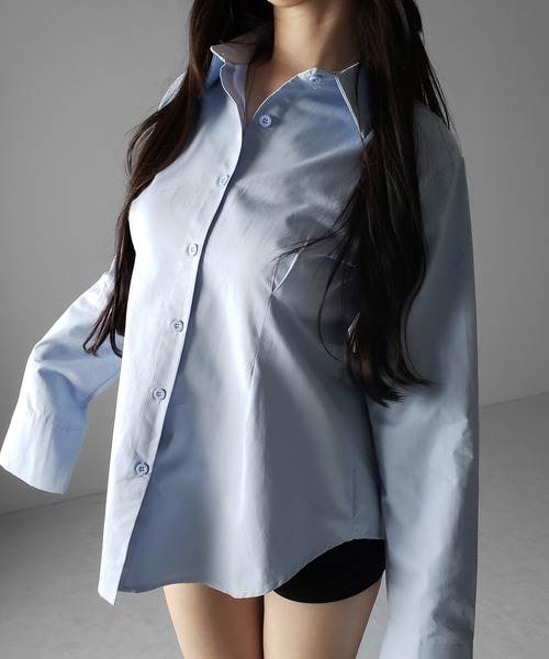 me+em select(ミームセレクト)の「【 3color 】ウエストタックフレアレディシャツ / waist tuck flare lady shirts(シャツ/ブラウス・レディース・ブルー/ブラック/ホワイト・FREE)」の3枚目の写真