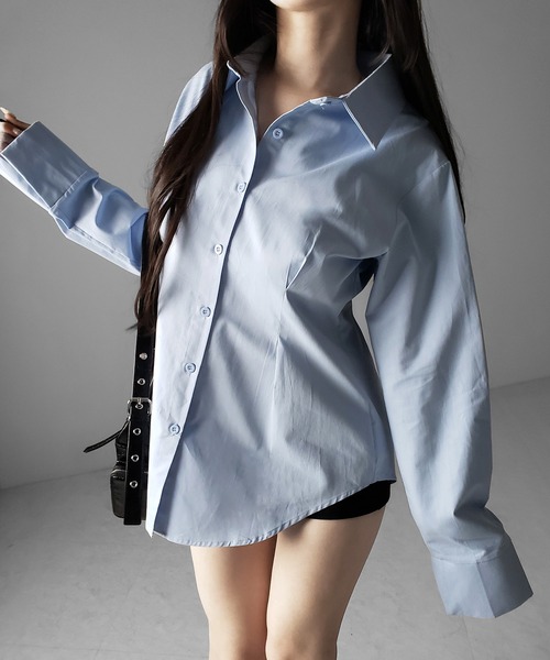 me+em select(ミームセレクト)の「【 3color 】ウエストタックフレアレディシャツ / waist tuck flare lady shirts(シャツ/ブラウス・レディース・ブルー/ブラック/ホワイト・FREE)」の8枚目の写真