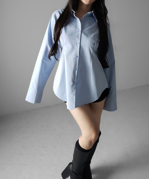 me+em select(ミームセレクト)の「【 3color 】ウエストタックフレアレディシャツ / waist tuck flare lady shirts(シャツ/ブラウス・レディース・ブルー/ブラック/ホワイト・FREE)」の10枚目の写真