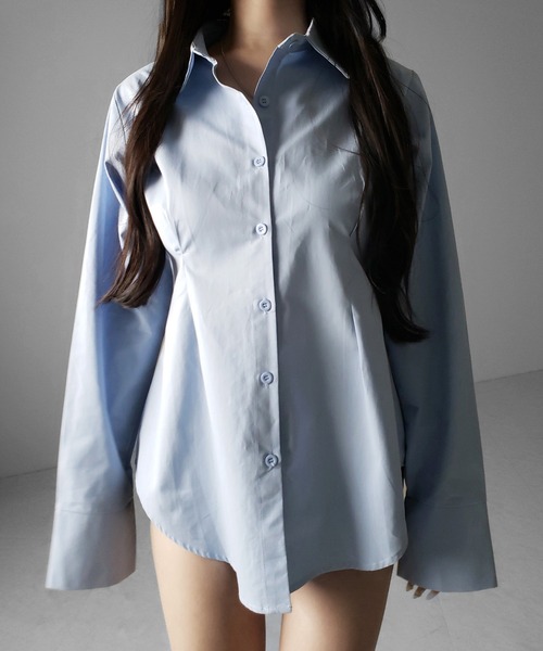 me+em select(ミームセレクト)の「【 3color 】ウエストタックフレアレディシャツ / waist tuck flare lady shirts(シャツ/ブラウス・レディース・ブルー/ブラック/ホワイト・FREE)」の16枚目の写真