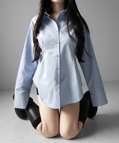 me+em select(ミームセレクト)の「【 3color 】ウエストタックフレアレディシャツ / waist tuck flare lady shirts(シャツ/ブラウス・レディース・ブルー/ブラック/ホワイト・FREE)」の18枚目の写真
