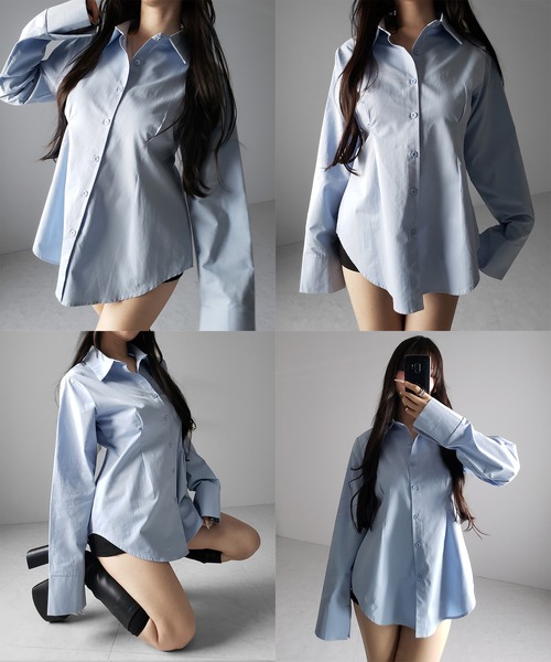 me+em select(ミームセレクト)の「【 3color 】ウエストタックフレアレディシャツ / waist tuck flare lady shirts(シャツ/ブラウス・レディース・ブルー/ブラック/ホワイト・FREE)」の4枚目の写真