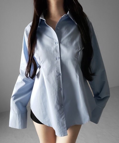 me+em select(ミームセレクト)の「【 3color 】ウエストタックフレアレディシャツ / waist tuck flare lady shirts(シャツ/ブラウス・レディース・ブルー/ブラック/ホワイト・FREE)」の11枚目の写真
