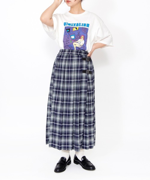 PUNYUS（プニュズ）の「チェック柄ラップスカート（スカート・レディース・カーキ/ネイビー/オレンジ・1/2/3/4）」の6枚目の写真