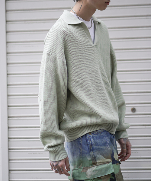JOINT WORKS（ジョイントワークス）の「スリーブ パッチ スキッパーニット / Sleeve Patch Skipper Knit（ニット/セーター・メンズ・ピンク/グリーン・LARGE/MEDIUM）」の7枚目の写真