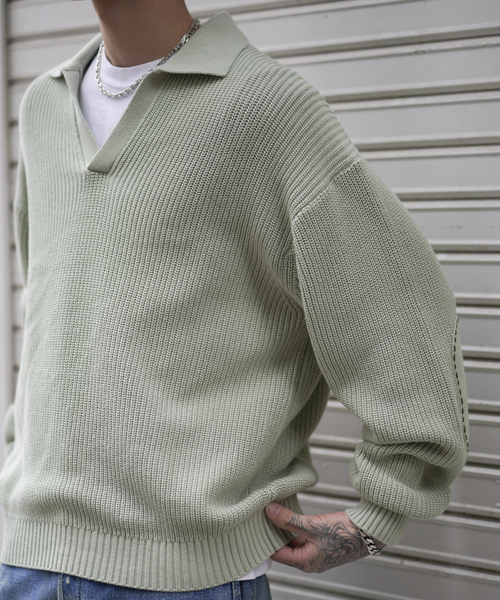 JOINT WORKS（ジョイントワークス）の「スリーブ パッチ スキッパーニット / Sleeve Patch Skipper Knit（ニット/セーター・メンズ・ピンク/グリーン・LARGE/MEDIUM）」の8枚目の写真