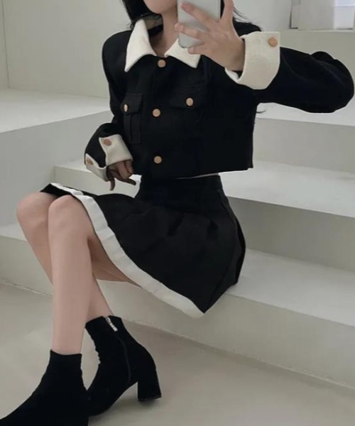 semplice(センプリチェ)の「セットアップ【韓国ファッション】(セットアップ・レディース・ブラック/アイボリー・F)」の4枚目の写真