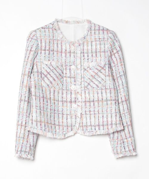 Lana821(ラナハニー)の「マルチカラー ツイードジャケット(ノーカラージャケット・レディース・マルチ・S/M/L)」の11枚目の写真