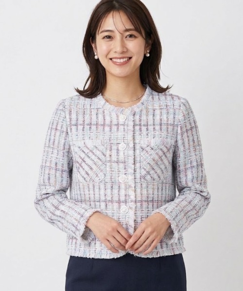 Lana821(ラナハニー)の「マルチカラー ツイードジャケット(ノーカラージャケット・レディース・マルチ・S/M/L)」の4枚目の写真