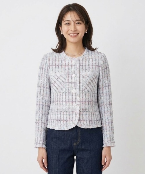 Lana821(ラナハニー)の「マルチカラー ツイードジャケット(ノーカラージャケット・レディース・マルチ・S/M/L)」の6枚目の写真