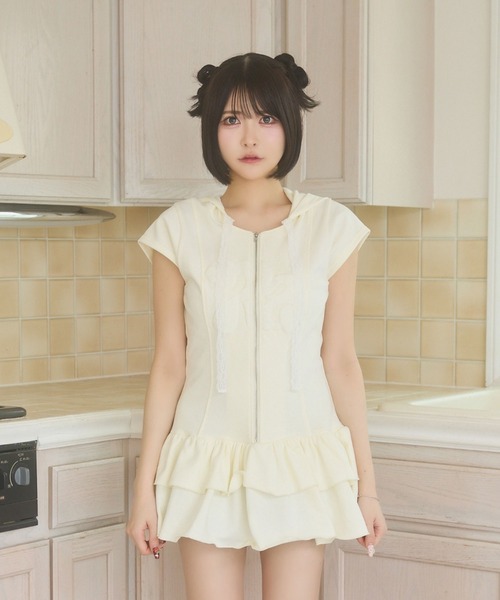 rumnel:(ルムネル)の「フーディーロゴミニワンピ / Hoodie Logo Mini One-piece(ワンピース・レディース・チャコール/アイボリー・FREE)」の8枚目の写真