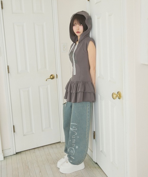 rumnel:(ルムネル)の「フーディーロゴミニワンピ / Hoodie Logo Mini One-piece(ワンピース・レディース・チャコール/アイボリー・FREE)」の16枚目の写真