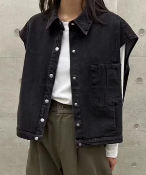 semplice（センプリチェ）の「デニムジャケット【韓国ファッション】（シャツ/ブラウス・レディース・ブラック/ブルー・F）」の3枚目の写真