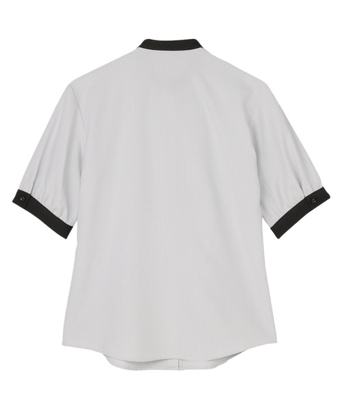 TOKYO SHIRTS(トウキョウシャツ)の「【吸水速乾】【COFREX】配色 ギャザー衿 ブラウス 五分袖 レディースデザインシャツ(シャツ/ブラウス・レディース・グレー・S/M/L/LL/XL)」の5枚目の写真
