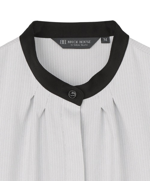 TOKYO SHIRTS(トウキョウシャツ)の「【吸水速乾】【COFREX】配色 ギャザー衿 ブラウス 五分袖 レディースデザインシャツ(シャツ/ブラウス・レディース・グレー・S/M/L/LL/XL)」の4枚目の写真