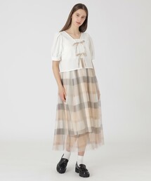 BLUE LABEL CRESTBRIDGE（ブルーレーベルクレストブリッジ）の「【SWEETコラボ】クレストブリッジチェックチュールプリントドレスセット（ワンピース）」