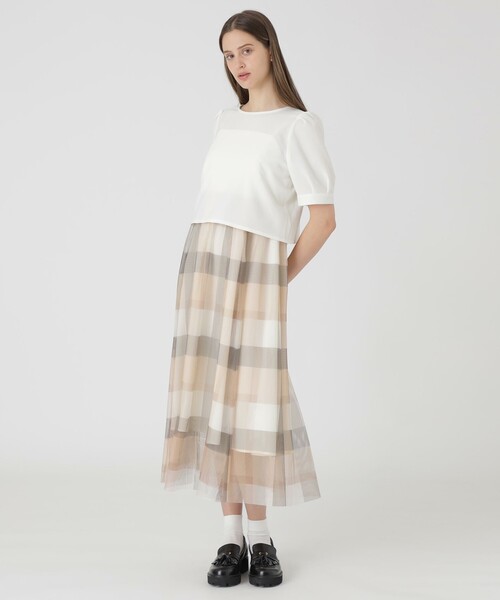 BLUE LABEL CRESTBRIDGE(ブルーレーベルクレストブリッジ)の「【sweetコラボ】クレストブリッジチェックチュールプリントドレスセット(ワンピース・レディース・パープル系その他4/レッド/ピンク系その他3・40/38/36)」の4枚目の写真