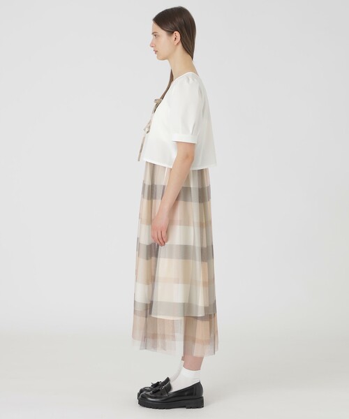 BLUE LABEL CRESTBRIDGE(ブルーレーベルクレストブリッジ)の「【sweetコラボ】クレストブリッジチェックチュールプリントドレスセット(ワンピース・レディース・パープル系その他4/レッド/ピンク系その他3・40/38/36)」の5枚目の写真