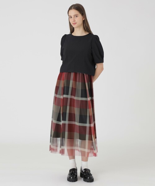 BLUE LABEL CRESTBRIDGE(ブルーレーベルクレストブリッジ)の「【sweetコラボ】クレストブリッジチェックチュールプリントドレスセット(ワンピース・レディース・パープル系その他4/レッド/ピンク系その他3・40/38/36)」の12枚目の写真