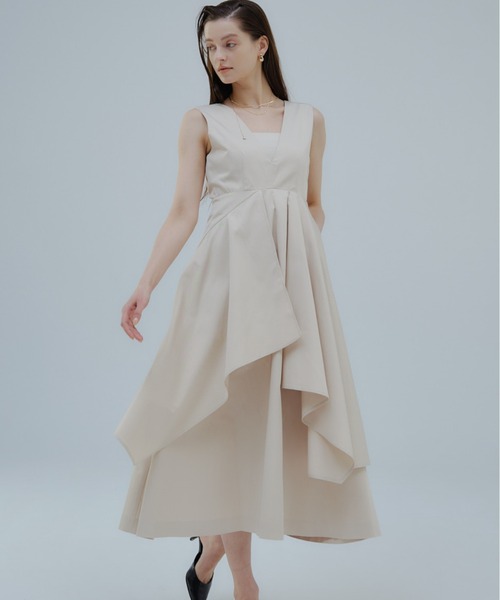 【未使用級】エブール　アセテートシャンブレーオーバーオール　定価5.4万　ワイド セール】Tiered flare jumper skirt/ティアードフレアジャンパー