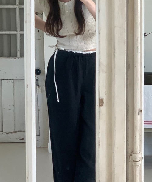 leune(ルネ)の「ウエストリボンワイドパンツ(その他パンツ・レディース・ブラック/ピンク・FREE)」の3枚目の写真