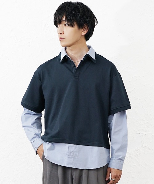 MinoriTY(マイノリティ)の「【MinoriTY】オーバーサイズレイヤードシャツメンズ 春服 夏服 ユニセックス(シャツ/ブラウス・メンズ・ネイビー・M/L)」の3枚目の写真