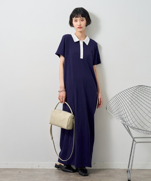 NOGLE（ノグル）の「【NOGLE/ノグル】ポロロングワンピース/ポケット付き（ワンピース・レディース・ネイビー×ホワイト/ブラック×ブラック/ブラック×ホワイト・S/M）」の3枚目の写真