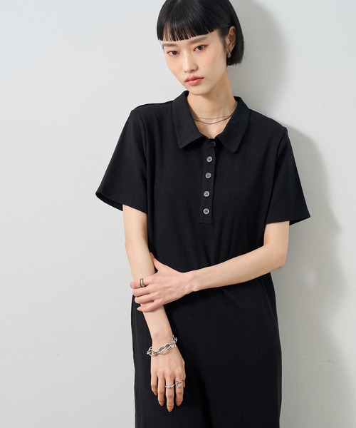 NOGLE（ノグル）の「【NOGLE/ノグル】ポロロングワンピース/ポケット付き（ワンピース・レディース・ネイビー×ホワイト/ブラック×ブラック/ブラック×ホワイト・S/M）」の8枚目の写真