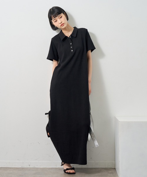 NOGLE（ノグル）の「【NOGLE/ノグル】ポロロングワンピース/ポケット付き（ワンピース・レディース・ネイビー×ホワイト/ブラック×ブラック/ブラック×ホワイト・S/M）」の4枚目の写真
