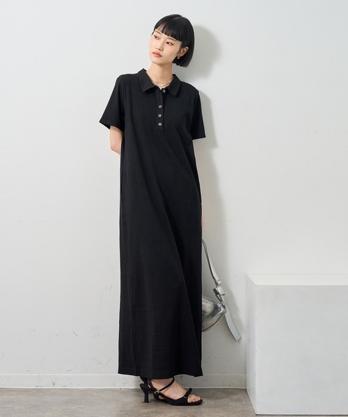 NOGLE（ノグル）の「【NOGLE/ノグル】ポロロングワンピース/ポケット付き（ワンピース・レディース・ネイビー×ホワイト/ブラック×ブラック/ブラック×ホワイト・S/M）」の5枚目の写真