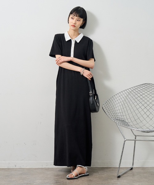 NOGLE（ノグル）の「【NOGLE/ノグル】ポロロングワンピース/ポケット付き（ワンピース・レディース・ネイビー×ホワイト/ブラック×ブラック/ブラック×ホワイト・S/M）」の15枚目の写真