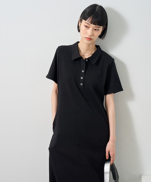 NOGLE（ノグル）の「【NOGLE/ノグル】ポロロングワンピース/ポケット付き（ワンピース・レディース・ネイビー×ホワイト/ブラック×ブラック/ブラック×ホワイト・S/M）」の6枚目の写真