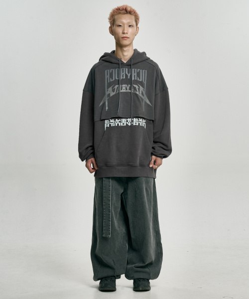 AJOBYAJO（アジョバイアジョ）の「[PBA] Arch Logo Washed Layered Hoodie [CHARCOAL]（パーカー・メンズ・その他・LARGE/X-LARGE）」の5枚目の写真
