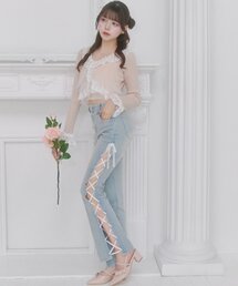 OLIVE des OLIVE(�I���[�u�f�I���[�u)�́yBelle Charme�zSide Lace-up Flare Denim(�f�j���p���c)