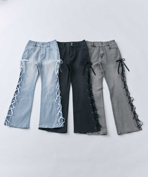 Belle Charme】Side Lace-up Flare Denim（デニムパンツ）｜OLIVE des