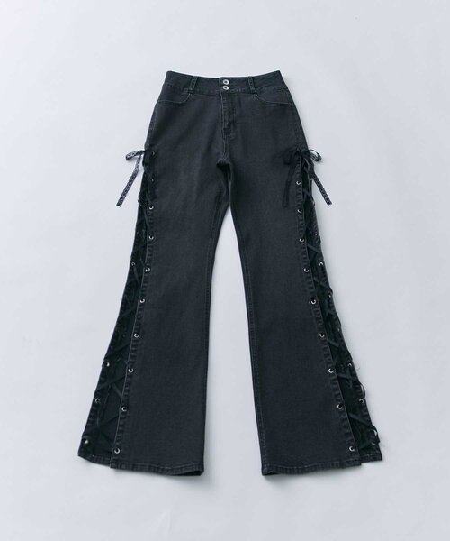 Belle Charme】Side Lace-up Flare Denim（デニムパンツ）｜OLIVE des