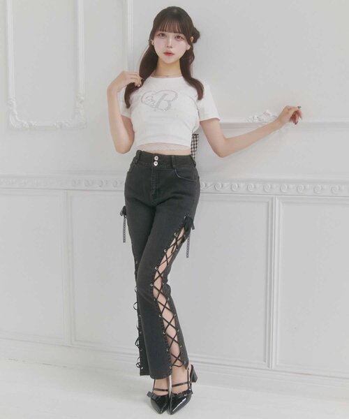 Belle Charme(ベルシャルム)の「【Belle Charme】Side Lace-up Flare Denim(デニムパンツ・レディース・グレー/サックスブルー/ブラック・SMALL/MEDIUM/LARGE)」の13枚目の写真