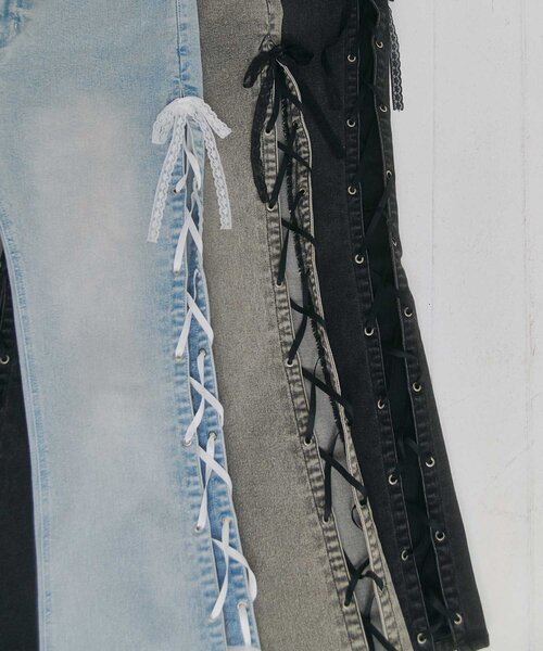 Belle Charme(ベルシャルム)の「【Belle Charme】Side Lace-up Flare Denim(デニムパンツ・レディース・グレー/サックスブルー/ブラック・SMALL/MEDIUM/LARGE)」の15枚目の写真