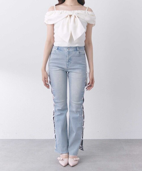 OLIVE des OLIVE(オリーブデオリーブ)の「【Belle Charme】Side Lace-up Flare Denim(デニムパンツ・レディース・グレー/サックスブルー/ブラック・SMALL/MEDIUM/LARGE)」の9枚目の写真
