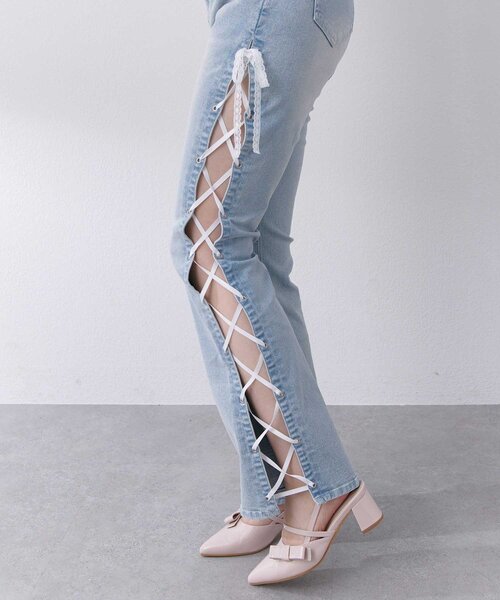 OLIVE des OLIVE(オリーブデオリーブ)の「【Belle Charme】Side Lace-up Flare Denim(デニムパンツ・レディース・グレー/サックスブルー/ブラック・SMALL/MEDIUM/LARGE)」の12枚目の写真