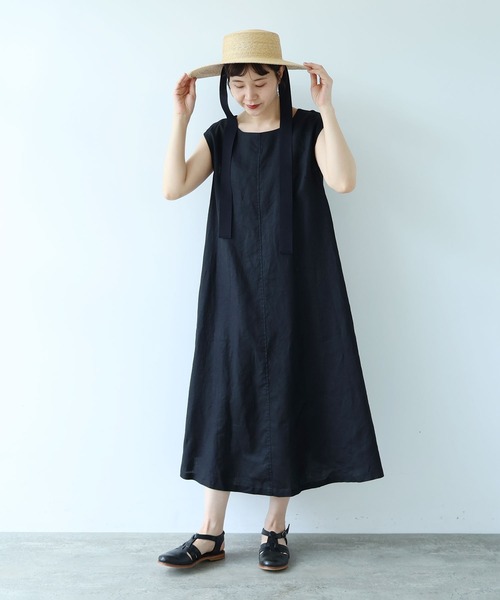 yuni(ユニ )の「40/1 Linen one-piece(ワンピース・レディース・ブラック/キナリ・FREE)」の6枚目の写真