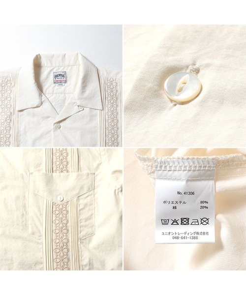 HOUSTON（ヒューストン）の「HOUSTON ヒューストン BOTANICAL EMB CUBA SHIRT ボタニカル 刺繍 キューバシャツ 半袖 オープンカラー 開襟シャツ（シャツ/ブラウス・メンズ・ブラック/ブルー/オフホワイト・XL/L/M）」の5枚目の写真