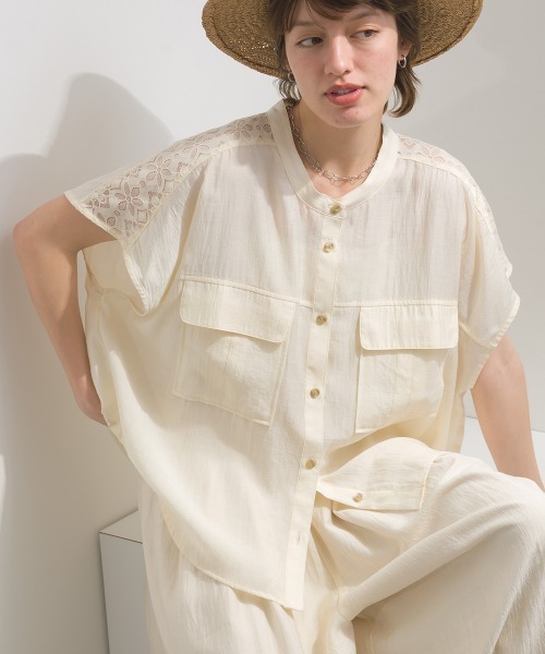 le colis（ルコリ）の「レース切り替えワークシャツ（Tシャツ/カットソー・レディース・オフホワイト/ブラック・FREE）」の3枚目の写真