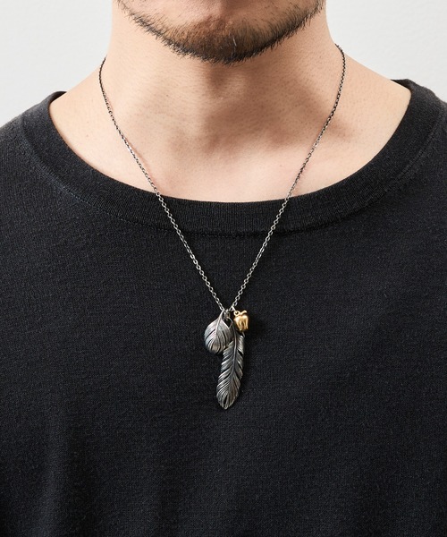 HARIM ハリム / SILVER NECKLACE Leaf feather with golden apple
