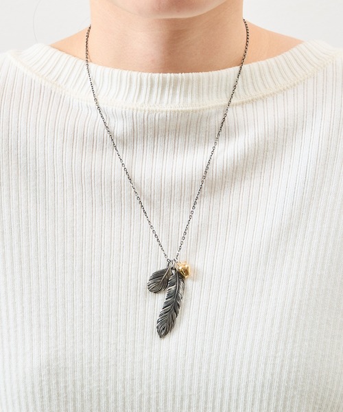 HARIM ハリム / SILVER NECKLACE Leaf feather with golden apple