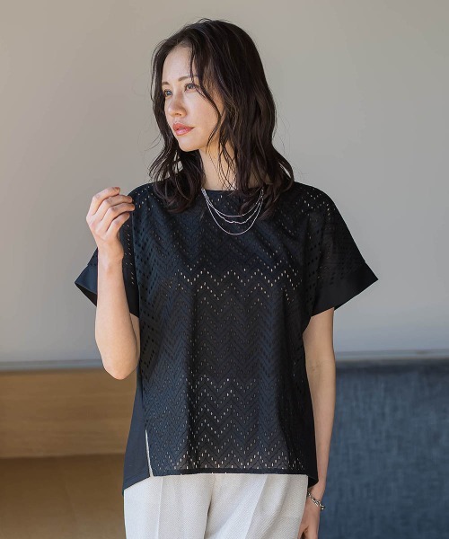LAUTREAMONT(ロートレアモン)の「レースコンビカットソー(Tシャツ/カットソー・レディース・ホワイト/ブラック・9号)」の2枚目の写真