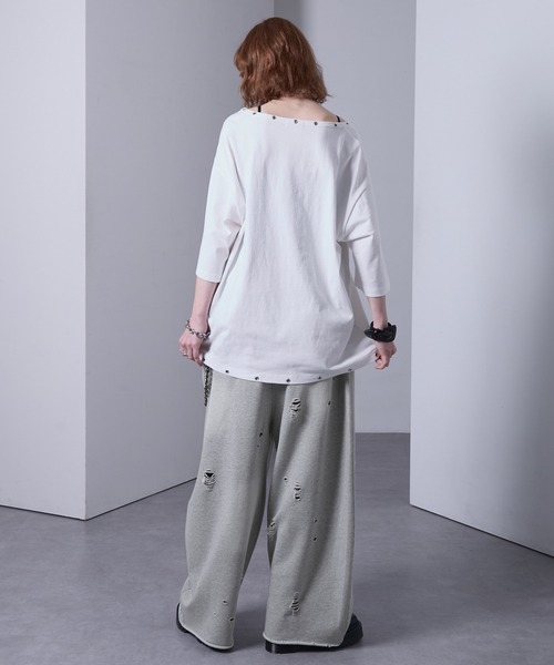 EMMA CLOTHES(エマクローズ)の「distressed sweat baggy pants/ダメージスウェットバギーパンツ【黒色コラボ】(スウェットパンツ・メンズ・ブラック/グレー・S/M)」の15枚目の写真