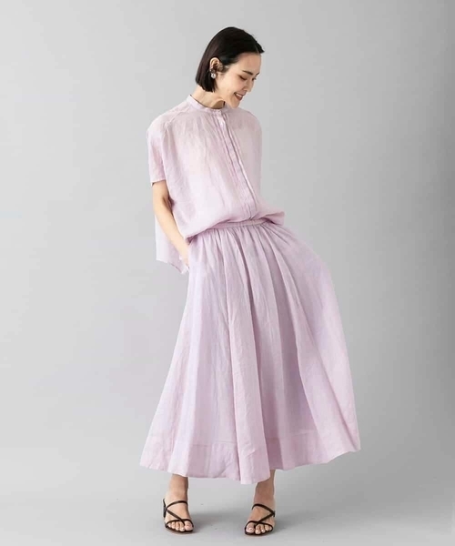 MICHEL KLEIN（ミッシェル・クラン）の「[セットアップ対応]リネンフレアスカート（スカート・レディース・ブラウン/ライラック/グレー/クリーム・40/38）」の5枚目の写真